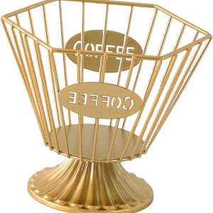 Koffiecup Displaystandaard - Opbergmand Organizer - Keuken Organiseren - Ademend Hol Ontwerp - 16.5 x 14 cm - Goud