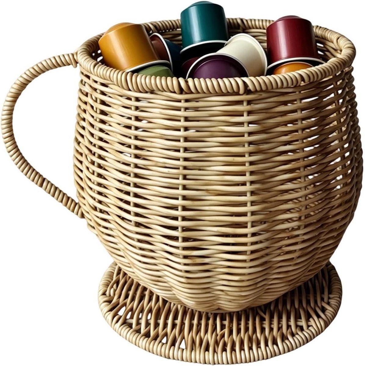 Koffiecup Houder - Opberger Bekervormig - Aanrecht Organiseren - Warm Geweven Ontwerp - 17.5x17.5x18cm - Abrikoos