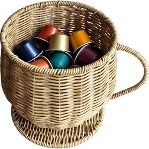 Koffiecup Houder - Opberger - Keuken Organiseren - Stijlvol Gevlochten Design - 175 cm Hoog - Abrikoos