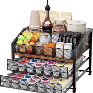 Koffiecup Houder - Opbergrek Lade - Keuken Organiseren - Verticale Opslag - 38 x 31 x 14 cm - Zwart