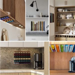 Koffiecup Houder - Sterke Lijm - Wandbeugel - Opslag voor 54 Capsules - Ruimtebesparend - Modern Design - Koffiecapsulehouder