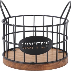 Koffiecup Houder met Grote Capaciteit, Organizer met Houten Basis, Ideaal voor Keuken en Kantoor, Koffiecup Opbergmand, Decoratie voor Koffiebar