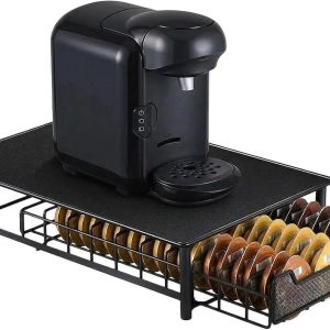 Koffiecup Lade - Koffiepads Organizer - Koffie Snel Pakken - Uittrekbare Metalen Mand - 42x28x9.5 cm - Zwart