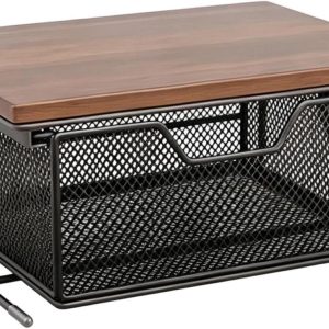Koffiecup Lade - Opbergrek Uitschuifbaar - Aanrecht Organiseren - Met Houtnerf Paneel - 37x26x16 cm - Zwart
