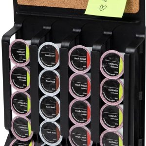 Koffiecupjes Houder - Koffie Dispenser - Koffie Organiseren - Met Kurken Plank - 27 x 39 cm - Zwart