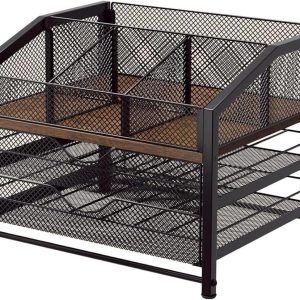 Koffiecups Houder - Opbergrek Lade - Koffiebar Organizer - Verticale Opslag - 37x30x28cm - Hout en Zwart