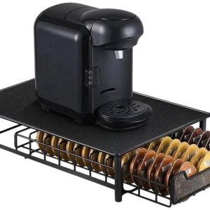 Koffiecups Lade - Capsulehouder Organizer - Keuken Organiseren - Uitschuifbaar Metaalgaas - 42x28x9.5 cm - Zwart