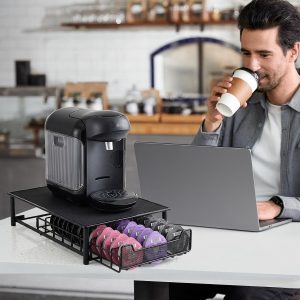 Koffiecups Lade - Koffiemachine Organizer - Keuken Organiseren - Uitschuifbare Lade - 30x10x10 cm - Zwart