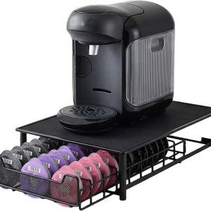 Koffiecups Lade - Opbergdoos Cups - Koffie Snel Pakken - Uittrekbare Metalen Mand - 42x28x9.5 cm - Zwart