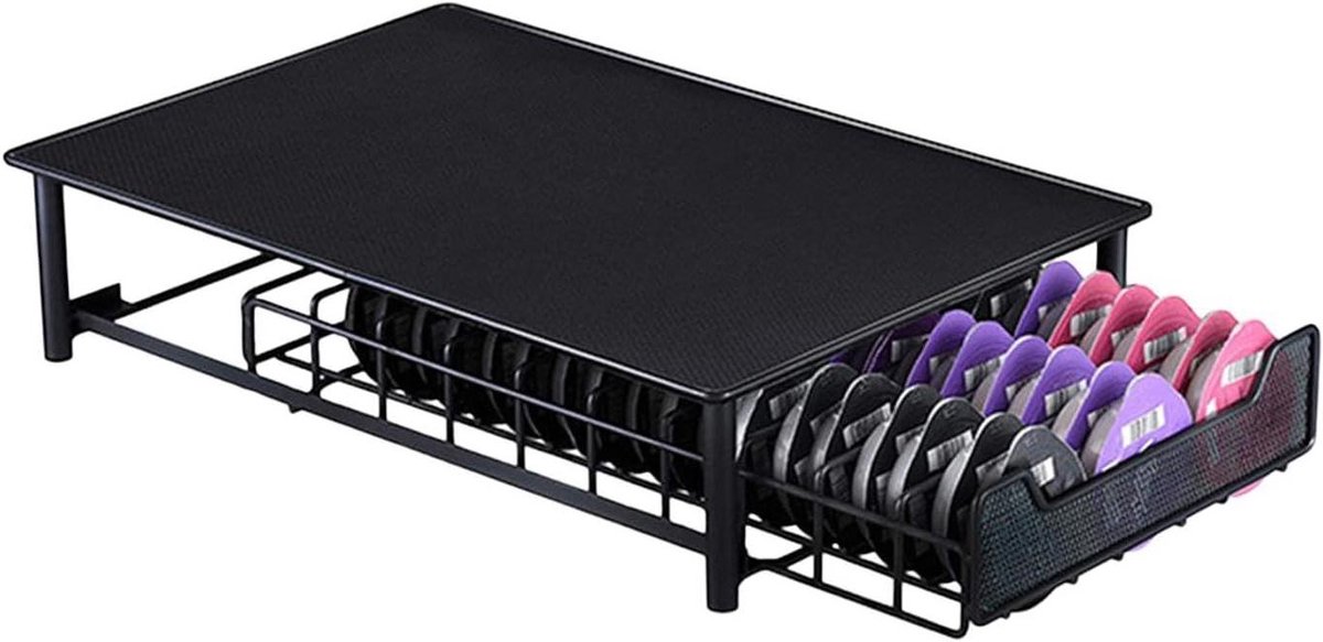 Koffiecups Opbergruimte - Koffiemachine Organizer - Keuken Organiseren - Uittrekbare Metalen Mand - 60 Cups Capaciteit - Zwart