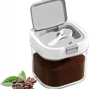 Koffiedoos, kunststof, 800 ml, bewaardoos voor gemalen koffie met deksel en lepel, melkpoederdispenser, luchtdichte voedselcontainer voor granen, bonen, specerijen