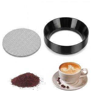 Koffiedoseerring met puckscreenset, 51 mm, roestvrij staal, magnetische doseerring, puck screen, 316 l espresso, magnetische zeefhouder, puckscreen, zwart, hoogwaardige doseerhulp voor koffiebereiding