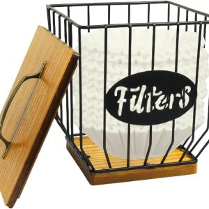 Koffiefilter opslag met deksel, koffiepadhouder met deksel, vierkante koffiefilterdispenser, grote capaciteit, metalen zwarte koffiefilter, opbergmand voor aanrecht