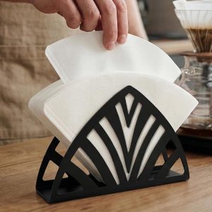 Koffiefilterpapierhouder - Stijlvolle organizer met bladtextuur voor keuken, café en kantoor - decoratieve opbergdoos in zwart - perfect voor thuis, eetkamer en buitengebruik