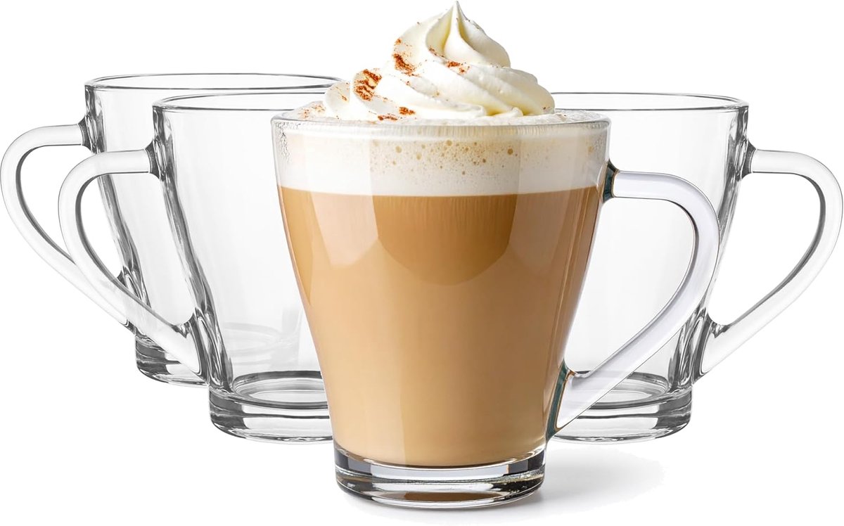 Koffieglazen Set - Cappuccino Glazen - IJskoffie Genieten - Vaatwasmachinebestendig - 4x 360 ml