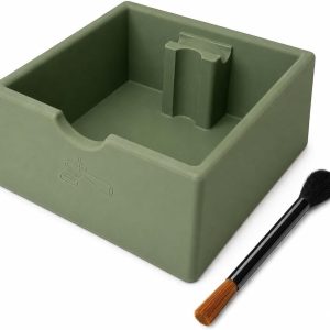 Koffieklopper Bakje 15cm Vierkant Groene Espresso Koffiedik Container met Stevige Siliconen Klopper, Antislip en Vaatwasserbestendig Ontwerp met Dubbelzijdige Reinigingsborstel