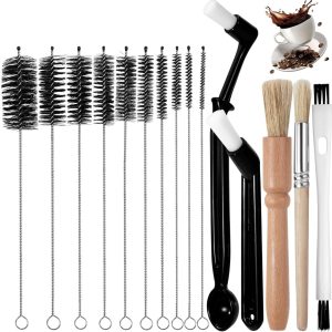 Koffiekwasten - Set van 15 - Houten handvat - Koffiereinigingsborstels