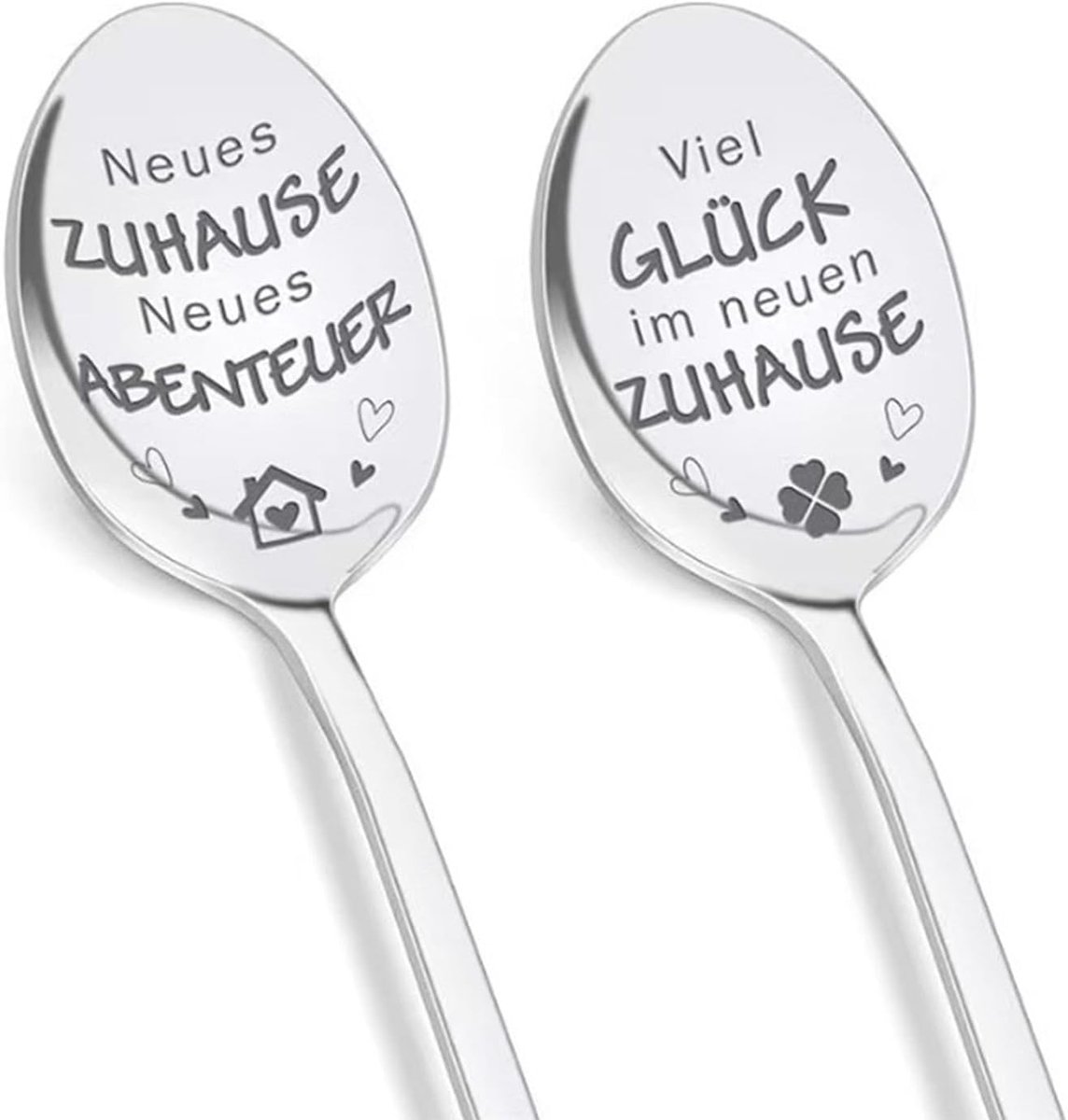Koffielepel, 2 stuks, roestvrij staal, cadeau voor vrouwen, vrienden, buren, elegante spreuken, 19,5 cm