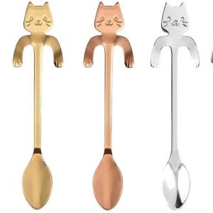 Koffielepel, 5 stuks roestvrijstalen hangende koffielepel, mini kitten ontwerp roerlepel voor water, thee, melk, koffie, dessert, drank, milkshake (5 kleuren)