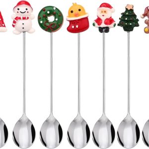 Koffielepel, 7 stuks kerstlepels serviesset, cocktai, roerstaaf, dessertlepels van roestvrij staal, kerstvork, theelepel, suiker, ijslepel, menglepel, drinken voor keukengerei, spons