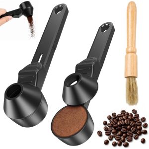 Koffielepel Doseerlepel - Met Trechter Zonder Morsen - Voor Koffiepoeder Eiwitpoeder Losse Goederen - 2 Stuks Inclusief Koffieborstel