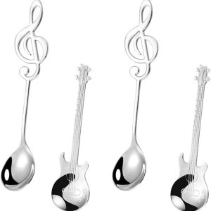 Koffielepel Voor Gitaar En Muzieknot, 4 Delen Roestvrij Staal, Grappige Decoratieve Muzieklepel, Cadeau Voor Muzikanten