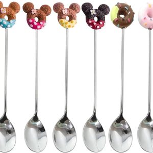 Koffielepel muis Doughnut lepels set 6 stuks roestvrijstalen dessertlepels set theelepel yoghurtlepel kleine thuis lepel voor thee melk koffie