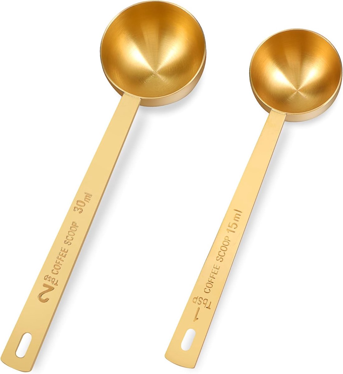 Koffielepel portioneerder, 2 stuks koffiemaatlepels met lang handvat koffielepel roestvrij staal koffiedoseerlepel maatlepel koffieaccessoires poeder portioneerder, 2 maten 15 ml, 30 ml