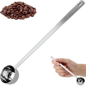 Koffielepel portioneerder, roestvrij staal, koffiemaatlepel, lange koffieportioneerder, maatlepel 30 ml, voor gemalen koffie, losse thee, poeder, 21,5 cm extra lang handvat