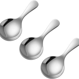 Koffielepel van roestvrij staal, 3 kleine lepels met korte handgreep, spiegelpolijstlepel, dessertlepel, ijslepel, bal, honinglepel, dessertlepel, soeplepel (zilver)