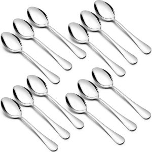 Koffielepels, 12 stuks, roestvrijstalen theelepels, dessertlepels, set van 12, kleine lepelset voor thuis, restaurant, hotel, café, ronde handgrepen en gladde randen, vaatwasmachinebestendig