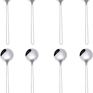 Koffielepels, 15,2 cm roestvrij staal kleine ronde theelepel koffie roerlepel, mengijs roeren lepels voor dessert melk shake koel drinken, zilver