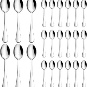 Koffielepels, 24 stuks, roestvrij staal, 13,5 cm, kleine lepels, theelepelset | Roestvrijstalen dessertlepelset, voor thuis, restaurant, hotel, café, vaatwasmachinebestendig, ronde handgrepen en glanzend