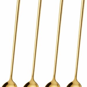 Koffielepels, 304 roestvrijstalen theelepels met lange steel, espresso-roerlepel set voor bar, ijs, dessert, vaatwasmachinebestendig en voedselkwaliteit (goud)