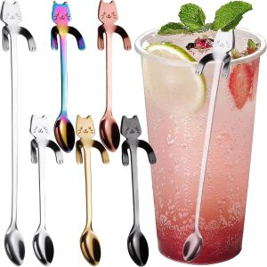 Koffielepels, 5 Kleuren + 1 Lange Lepel Roestvrijstalen Koffie Lepels Hangende Theelepeltjes Coffee Scoop Teaspoons Roerlepel Voor Roeren Mengen Thee Dranken Dessert Jam Ijslepel