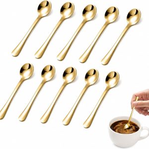 Koffielepels 7,5 cm roestvrij staal, kleine dessertlepel voor koffie, thee, ijs, mooie kleine kruidenlepels, kleine lepels, wasbaar, vaatwasmachinebestendig, thuis, restaurant, goud