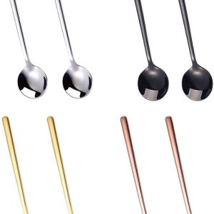 Koffielepels, 8 stuks, mini-espressolepel, mini-lepels, zwarte koffielepel, kleine roestvrijstalen lepelset