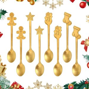 Koffielepels, 8 stuks roestvrijstalen dessertmenglepels kerststijl lepel theelepel suiker ijs lepel drank menglepel kerststijl lepel voor keuken servies