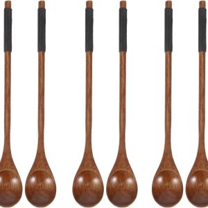 Koffielepels - Bruine lepels met lange steel voor keuken, honingroeren, jam met antislipgreep voor alle gelegenheden (7,9 inch)