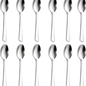 Koffielepels Dessertlepels Kleine Lepel Spiegelgepolijst, met Vierkante Greep, Vaatwasmachinebestendig, voor Feest en Thuis Restaurant (12)