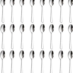Koffielepels Dessertlepels Kleine Lepel Spiegelgepolijst, met Vierkante Greep, Vaatwasmachinebestendig, voor Feest en Thuis Restaurant (24)