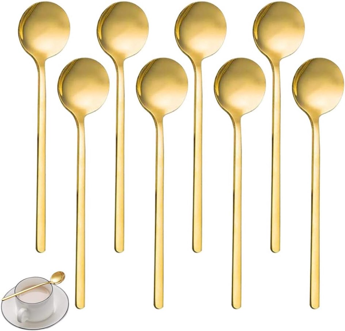 Koffielepels Met Lange Steel,Gouden Roestvrijstalen Lepel,13 Cm Stalen Huishoudlepel,Geschikt Voor Koffie,Suiker,Dessert,Ijs,Soep