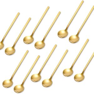 Koffielepels Roestvrij Staal, Mini Goud Theelepels, Koffielepels Met Lange Steel, Gouden Lepel Met Ronde Kop, Voor Koffie, Suiker, Dessert, Cake, Ijs, Soep