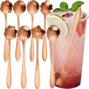 Koffielepels, Roestvrijstalen Koffie Lepels Creatieve Bloemen Theelepeltjes Coffee Scoop Teaspoons Roerlepel Voor Roeren Mengen Thee Soep Suiker Latte Dranken Dessert Jam Ijslepel (Rose goud)