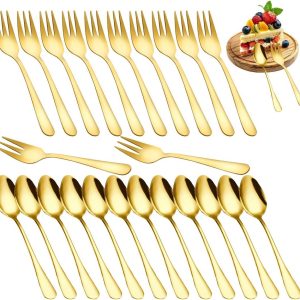 Koffielepels Set 24 Stuks - Kleine RVS Lepels en Vorken voor Dessert, Koffie, Thee - Perfect voor Bruiloft, Verjaardag, Kerst - Vaatwasmachinebestendig