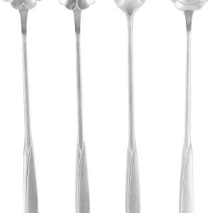 Koffielepels Set, Bloem Theelepel Set Espresso Lepels voor Koffie, Dessert, Thee, Voorgerecht, 7.1inch(Zilver)