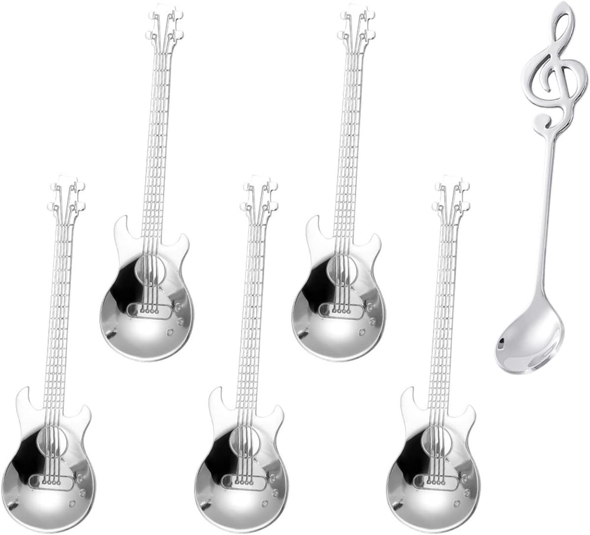 Koffielepels en 1 muzieknotenlepel, interessante muziekdecoratie-geschenklepel, roestvrijstalen muzieknot-dessertlepel voor melkkoffiedesserts (zilver)