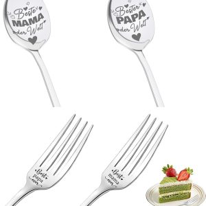 Koffielepels en vorken met gravure, Gegraveerde koffielepel "Beste Mama Papa Der Welt", Perfect voor ouders, Voor Moederdag en Vaderdag
