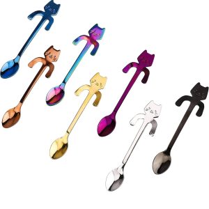 Koffielepels in kattenvorm, schattige dessertlepel, ideaal voor koffie, desserts, dranken, mixen of smoothies, 7 stuks (meerkleurig)