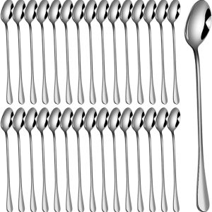 Koffielepels, lange ijslepels, theelepels, 19,5 cm lange roerlepel van roestvrij staal, ideaal voor ijskoffie, ijsthee, ijscoup, milkshake, desserts